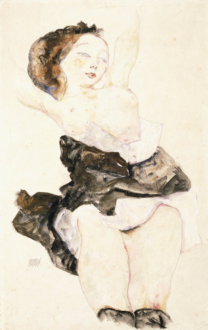 Leżąca młoda dziewczyna, półnaga, 1912 autorstwa Egon Schiele
