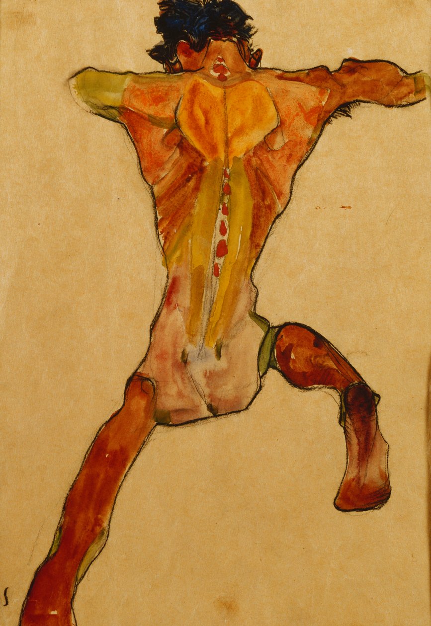 Mężczyzna nago widziany z tyłu; Mannlicher Ruckenakt, 1910 autorstwa Egon Schiele