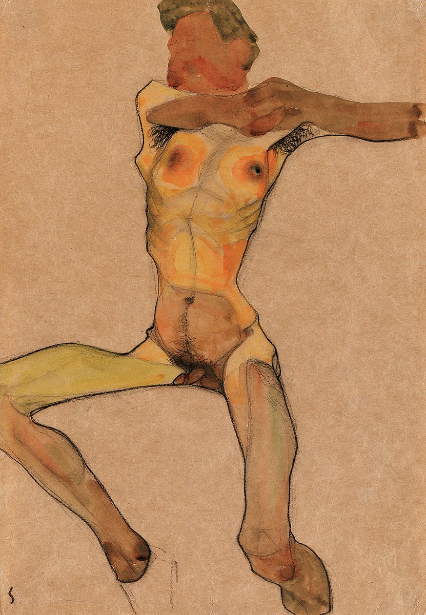 Akt męski, żółty, 1910 autorstwa Egon Schiele