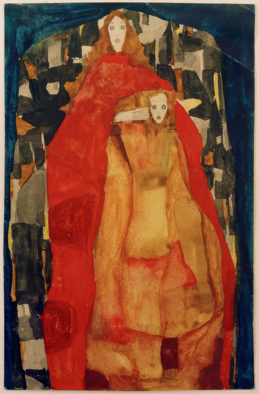 Matka z dzieckiem w czerwonym płaszczu autorstwa Egon Schiele