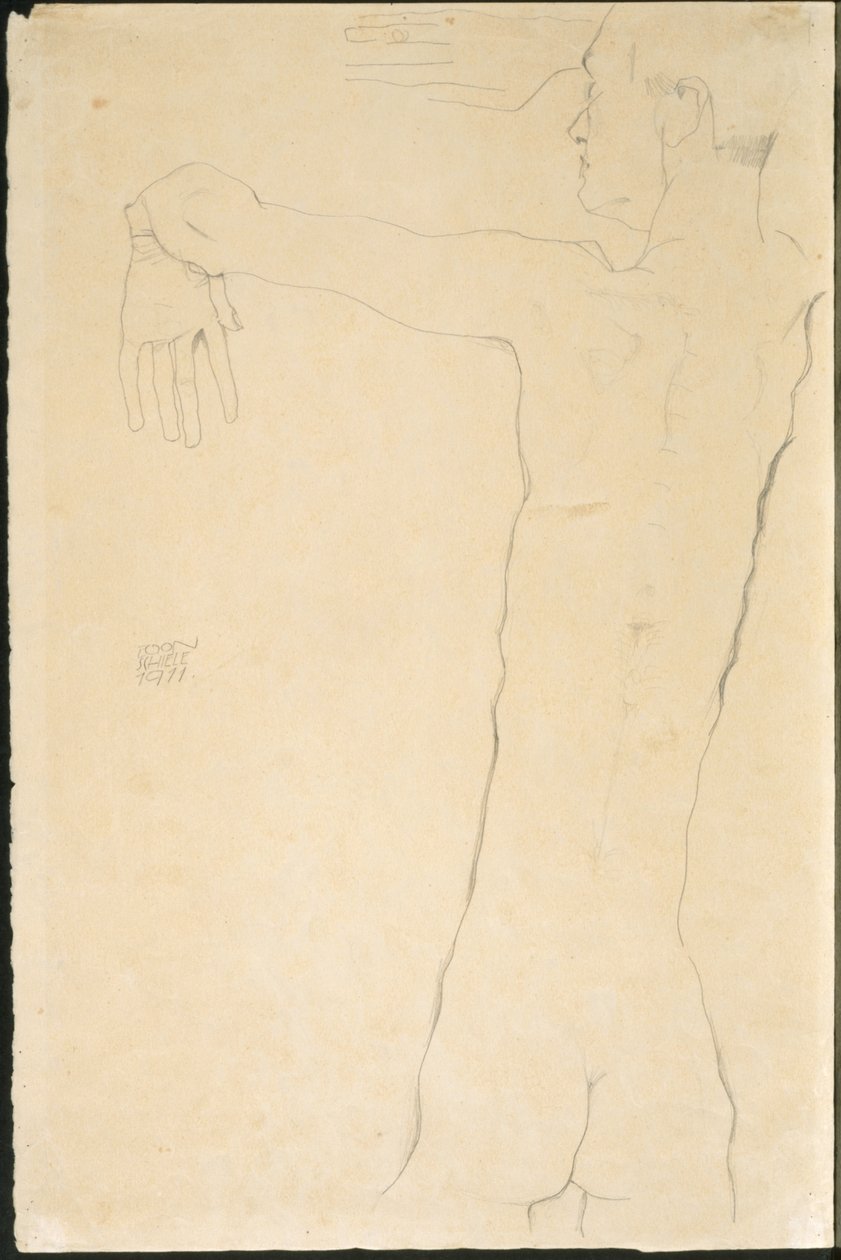 Nagi mężczyzna z podniesionymi rękami (odbyt.) autorstwa Egon Schiele