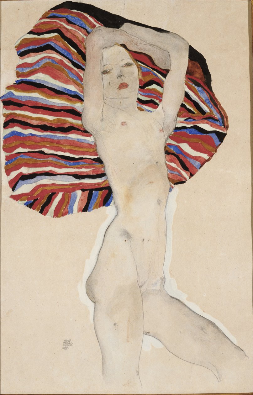Akt na tle kolorowego materiału, 1911 autorstwa Egon Schiele