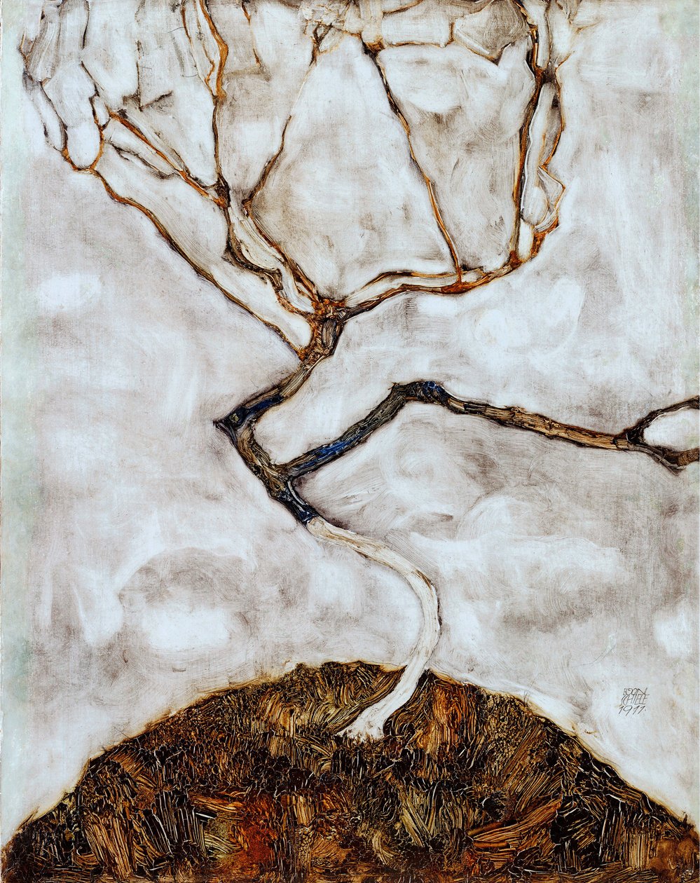 Małe drzewo późną jesienią - Obraz Egona Schiele (1890-1918) olej na płótnie (42x33,5 cm) autorstwa Egon Schiele