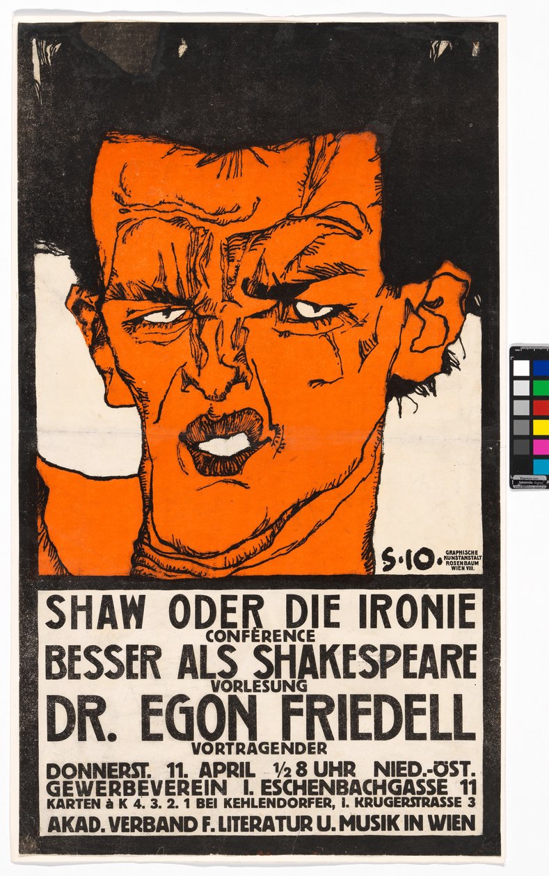 Plakat "Shaw oder die Ironie" - Vortrag Egon Friedell autorstwa Egon Schiele
