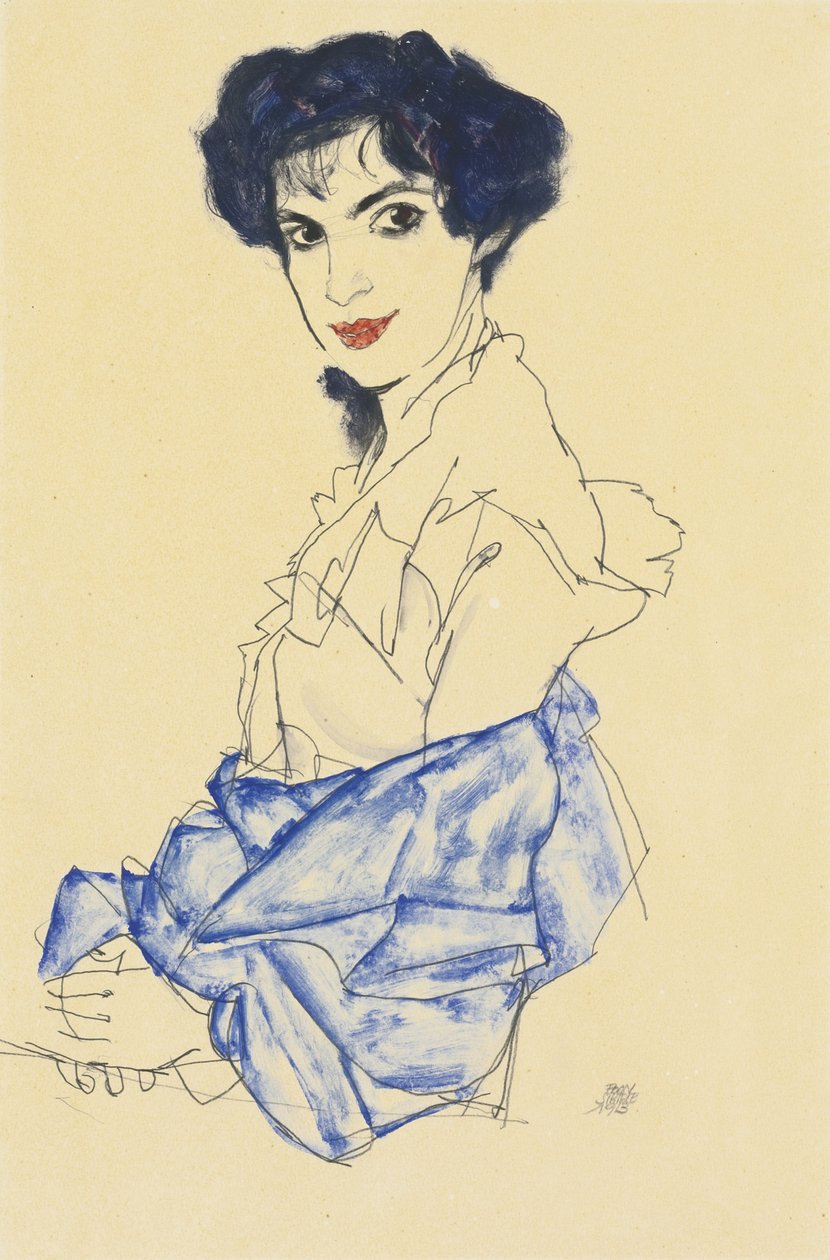 Portret Elisabeth Lederer, siedzącej z założonymi rękami, 1913 autorstwa Egon Schiele