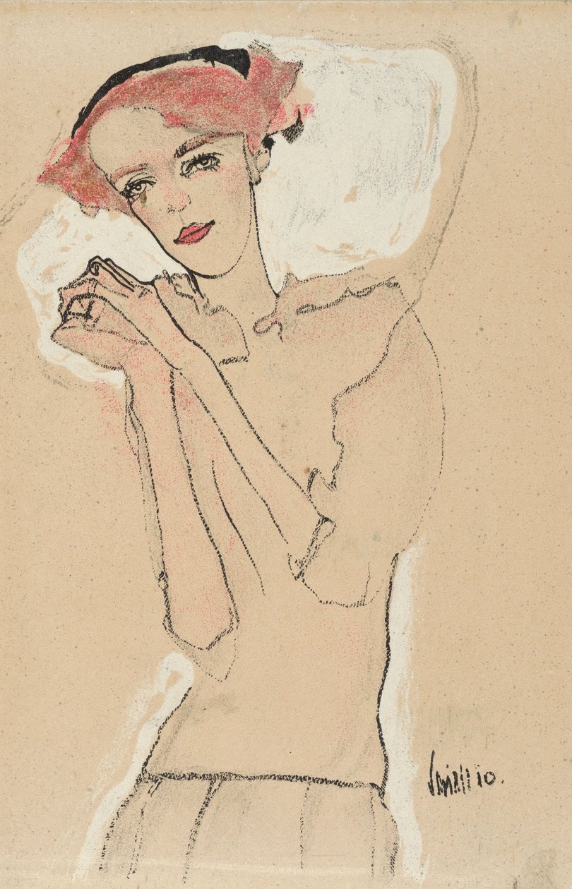 Portret kobiety, 1910 (litografia kolorowa) autorstwa Egon Schiele