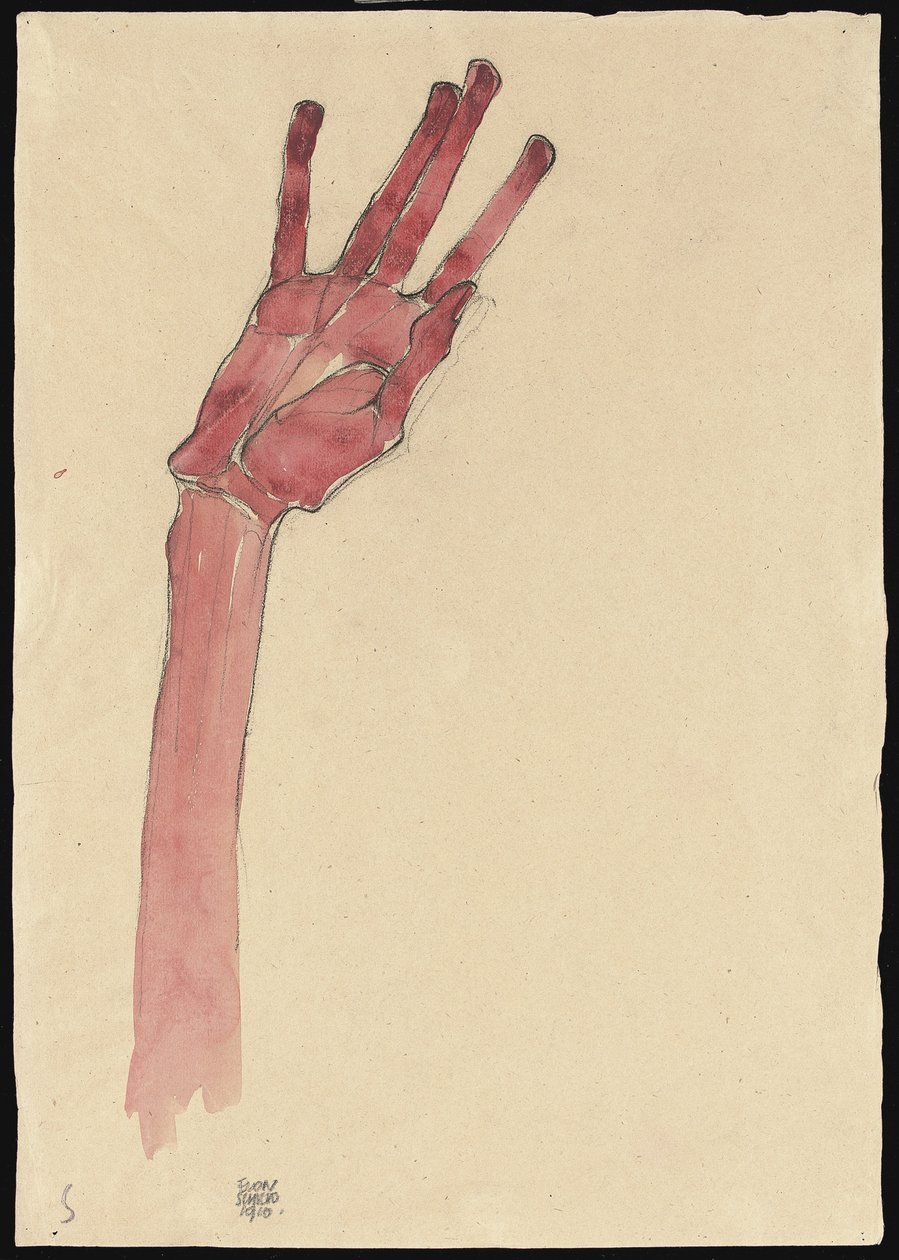 Podniesiona czerwona ręka, 1910 autorstwa Egon Schiele