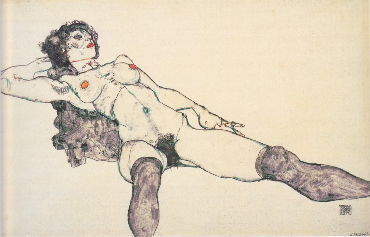 Półleżący akt kobiecy z rozłożonymi nogami, 1914 autorstwa Egon Schiele