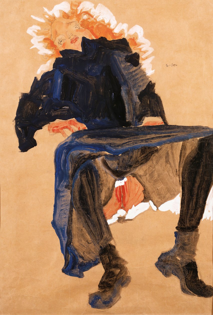 Leżąca dziewczyna w niebieskiej sukience, 1910 autorstwa Egon Schiele