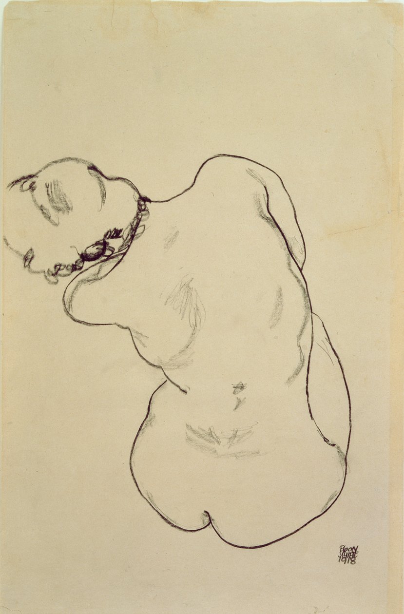 Leżąca nagość - widok z tyłu, 1918 (czarna kredka na papierze) autorstwa Egon Schiele