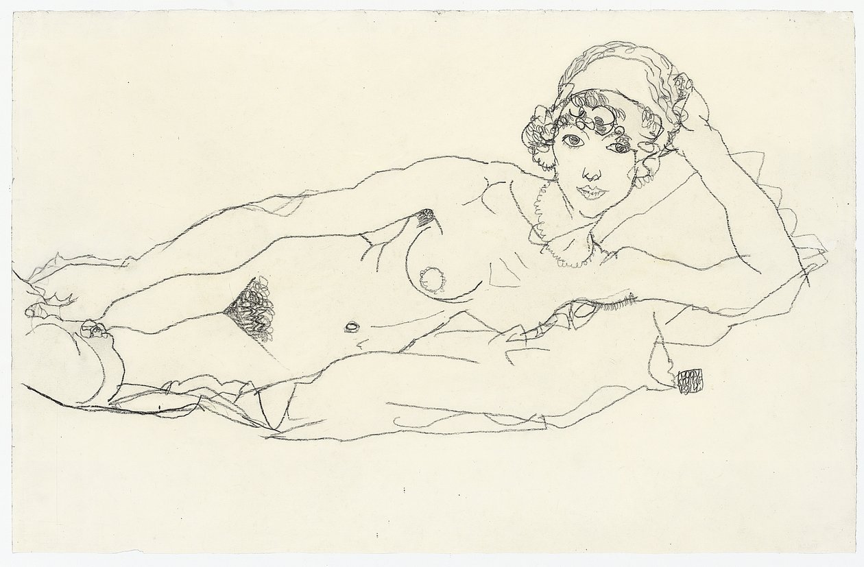 Leżąca nago; Akt leżący, 1914 autorstwa Egon Schiele