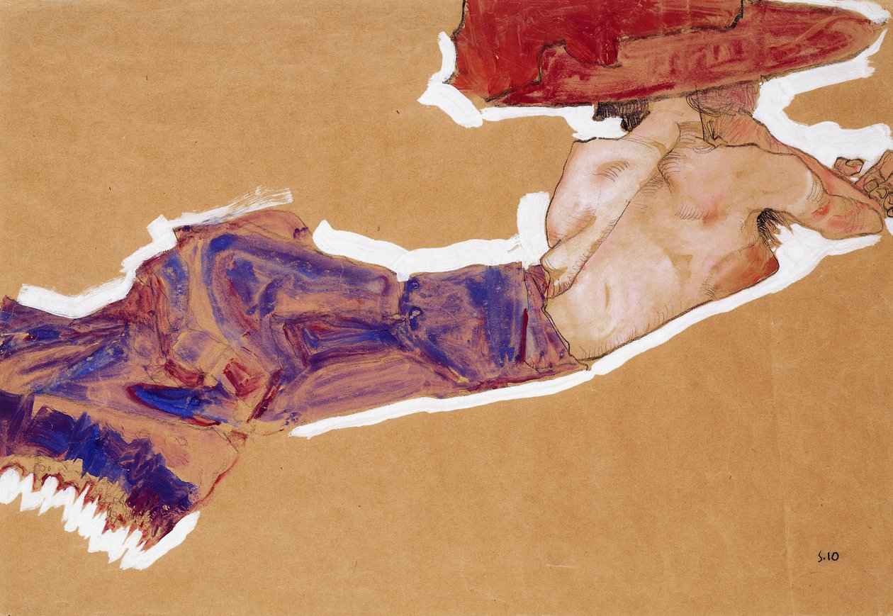Półnaga półnaga z półleżącą czapką, 1910 autorstwa Egon Schiele