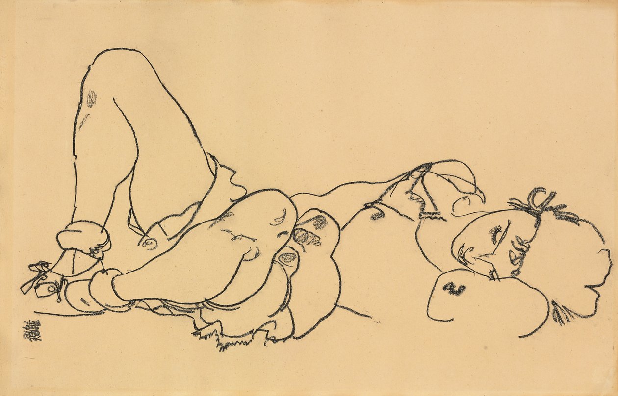 Leżąca kobieta; Kłamstwo, 1918 autorstwa Egon Schiele