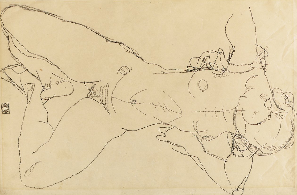 Leżąca naga kobieca, 1914 autorstwa Egon Schiele