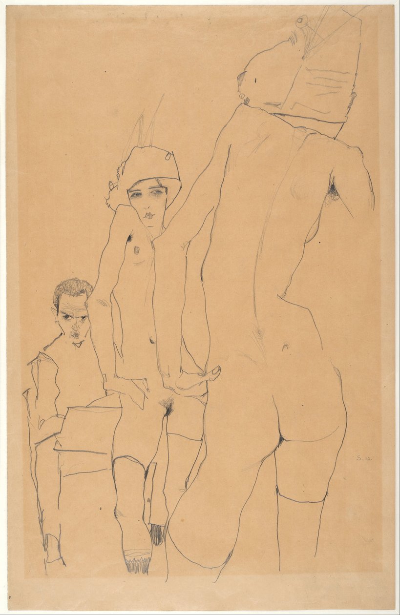 Schiele z nagą modelką przed lustrem autorstwa Egon Schiele