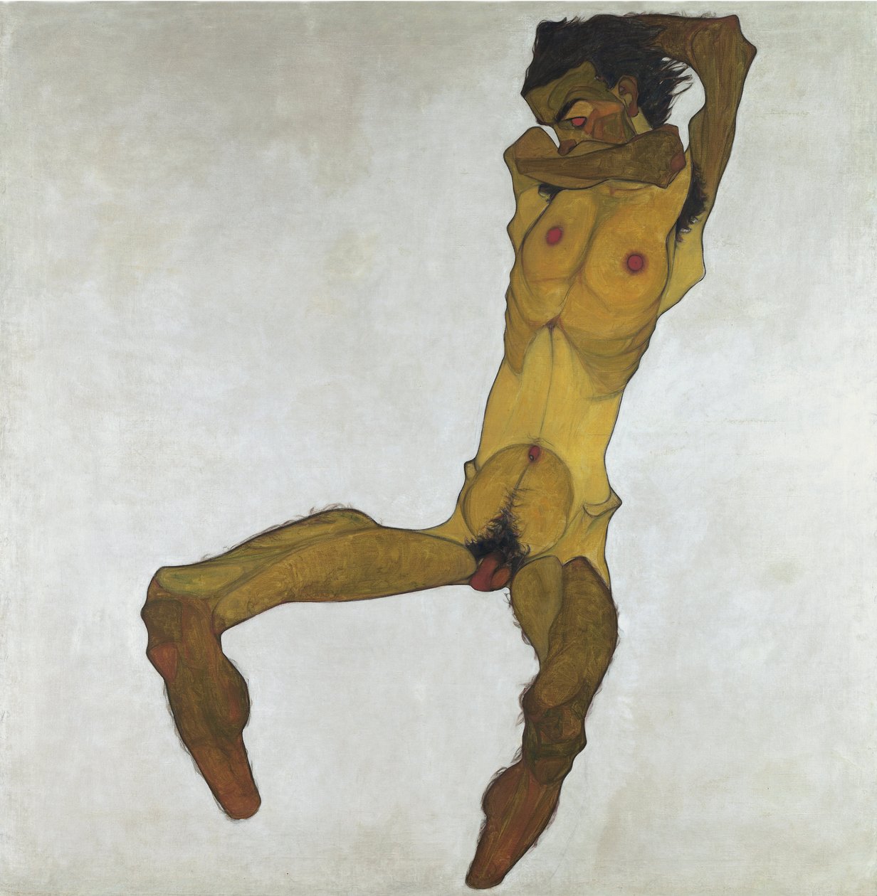 Siedzący akt męski (autoportret)  autorstwa Egon Schiele