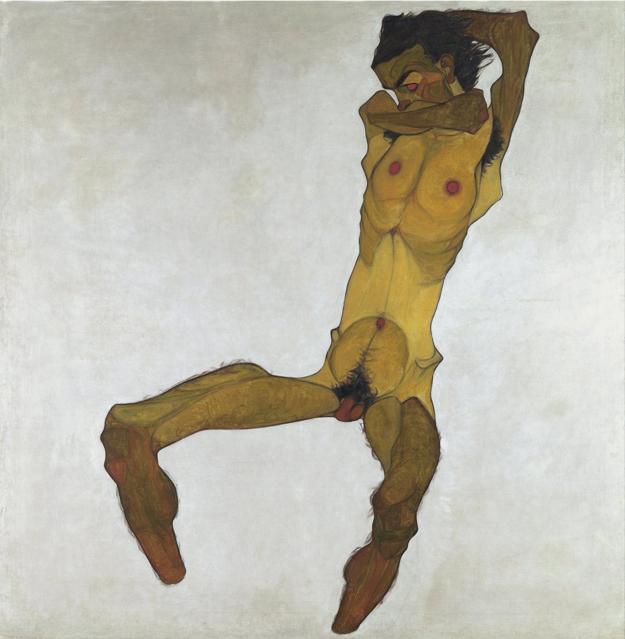 Akt męski w pozycji siedzącej (autoportret) - Schiele, Egon (1890-1918) - 1910 - Olej na płótnie - 152,5x150 - Muzeum Leopolda, Wiedeń autorstwa Egon Schiele