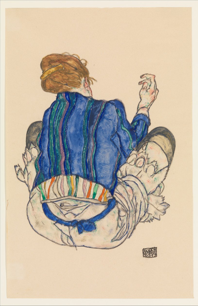 Siedząca kobieta, widok z tyłu, 1917 autorstwa Egon Schiele