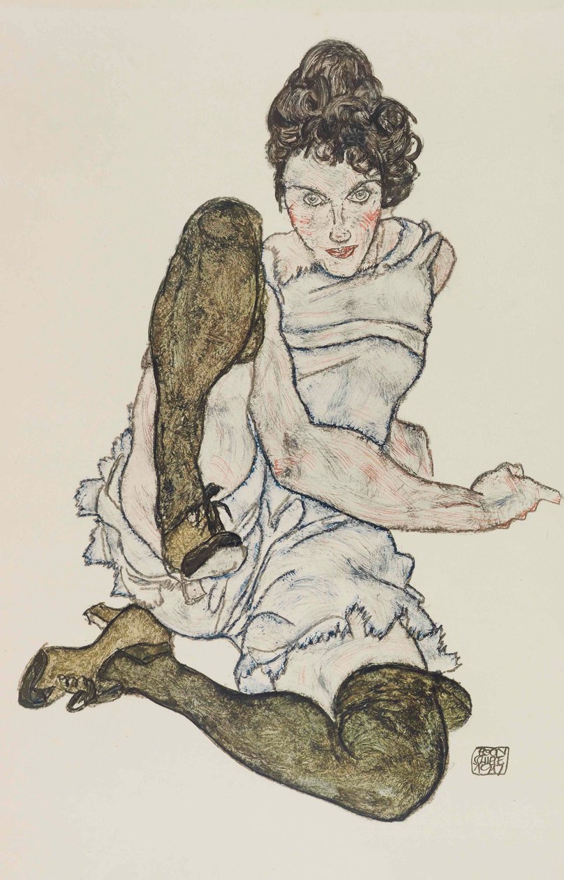Siedząca kobieta z podniesionymi nogami, 1917. autorstwa Egon Schiele