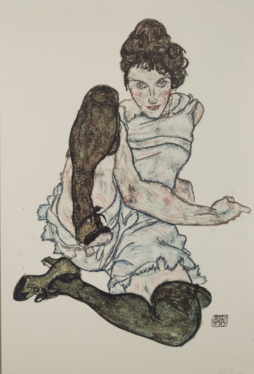 Siedząca kobieta z podniesionymi nogami, 1917 autorstwa Egon Schiele
