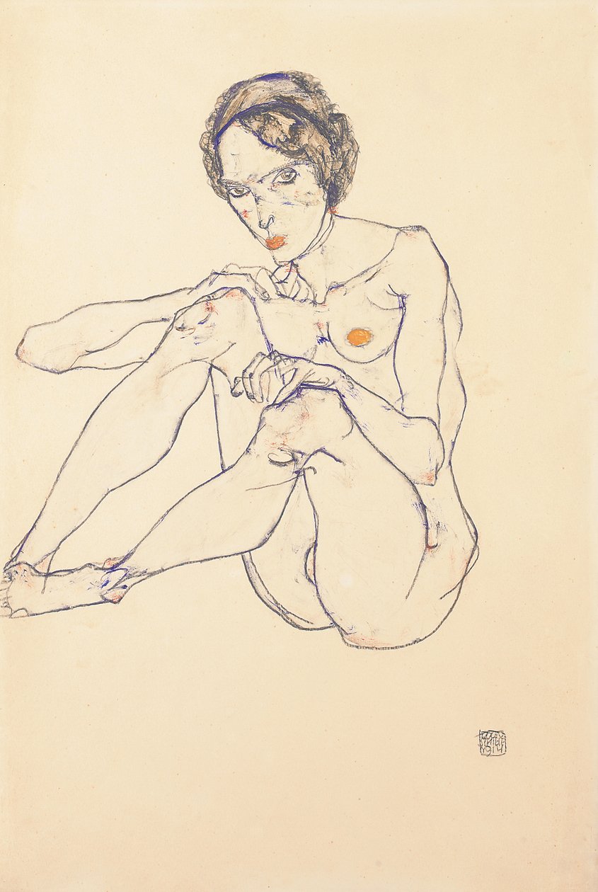 Akt kobiecy w pozycji siedzącej, 1914 autorstwa Egon Schiele