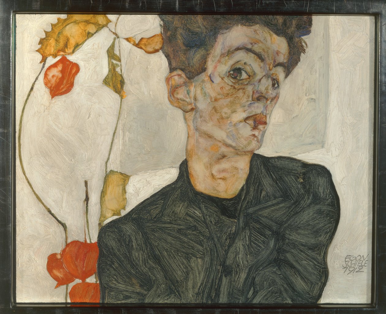 Autoportret z owocami latarni ... (olej i akwarela na płótnie) autorstwa Egon Schiele