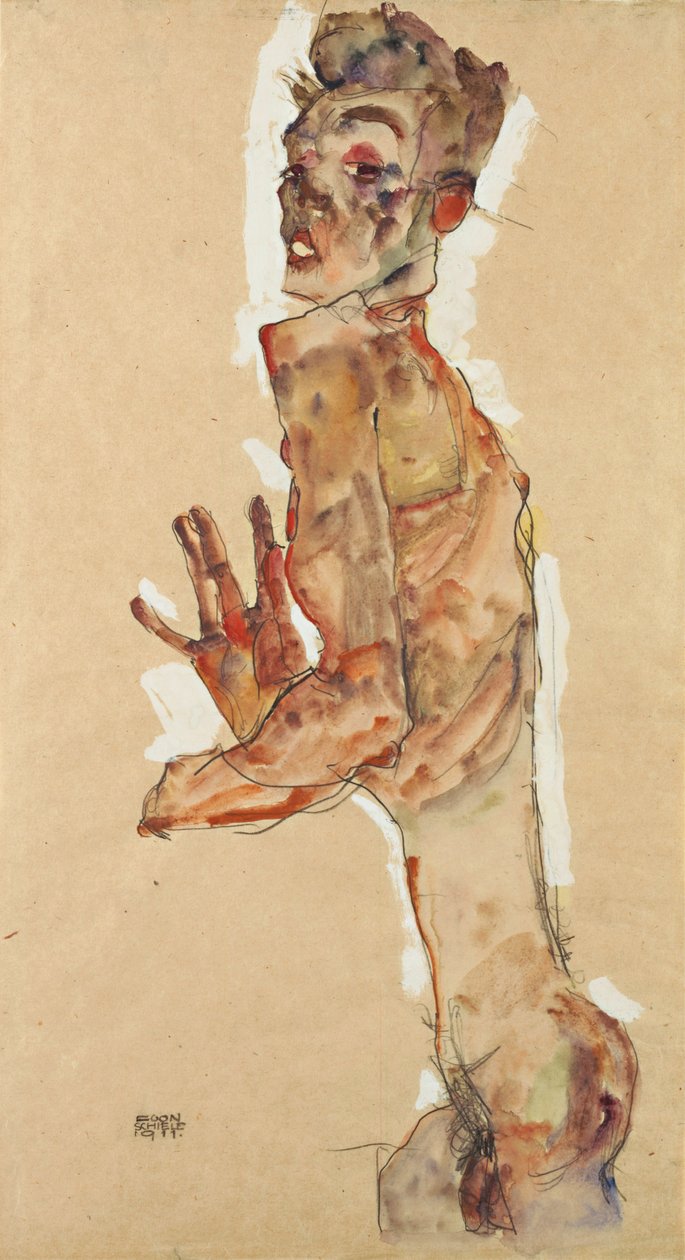 Autoportret z rozstawionymi palcami, 1911 autorstwa Egon Schiele