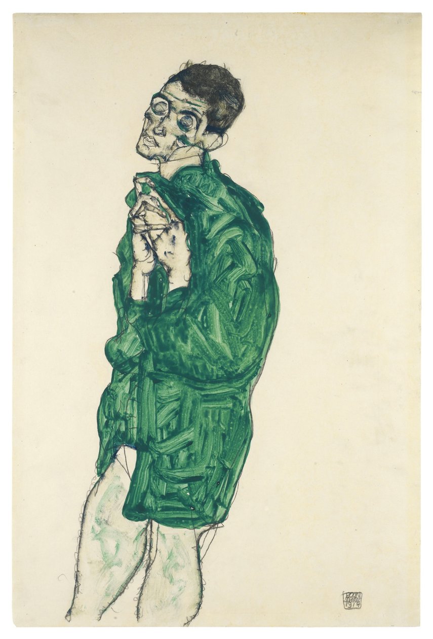 Autoportret w zielonej koszuli z zamkniętymi oczami, 1914 autorstwa Egon Schiele
