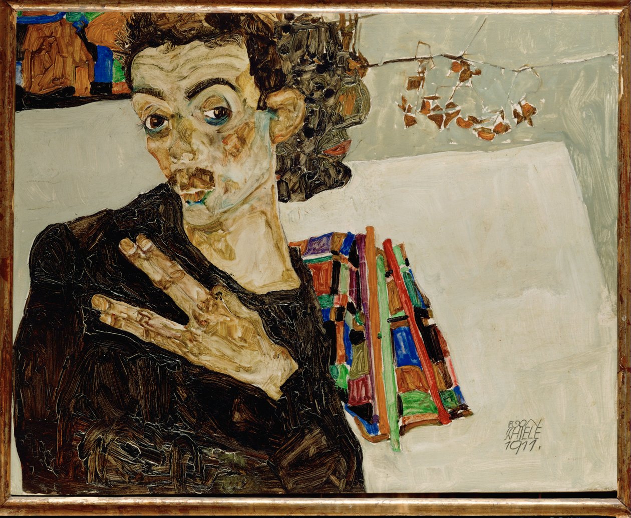 Autoportret z rozłożonymi palcami autorstwa Egon Schiele