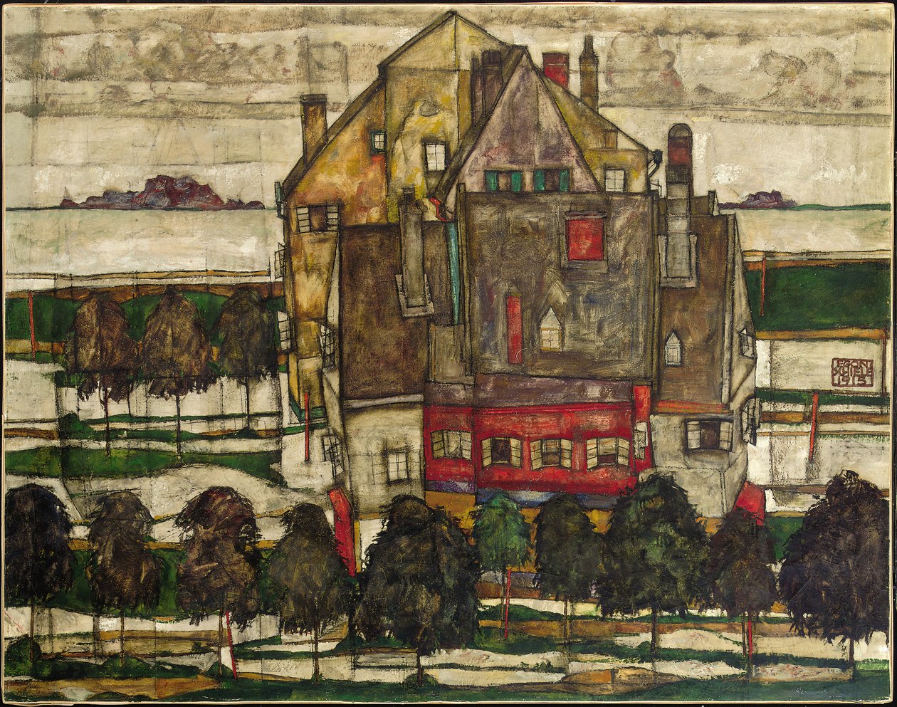 Domy Jednoosobowe (Domy z Górami); Domy indywidualne (domy z górami) autorstwa Egon Schiele
