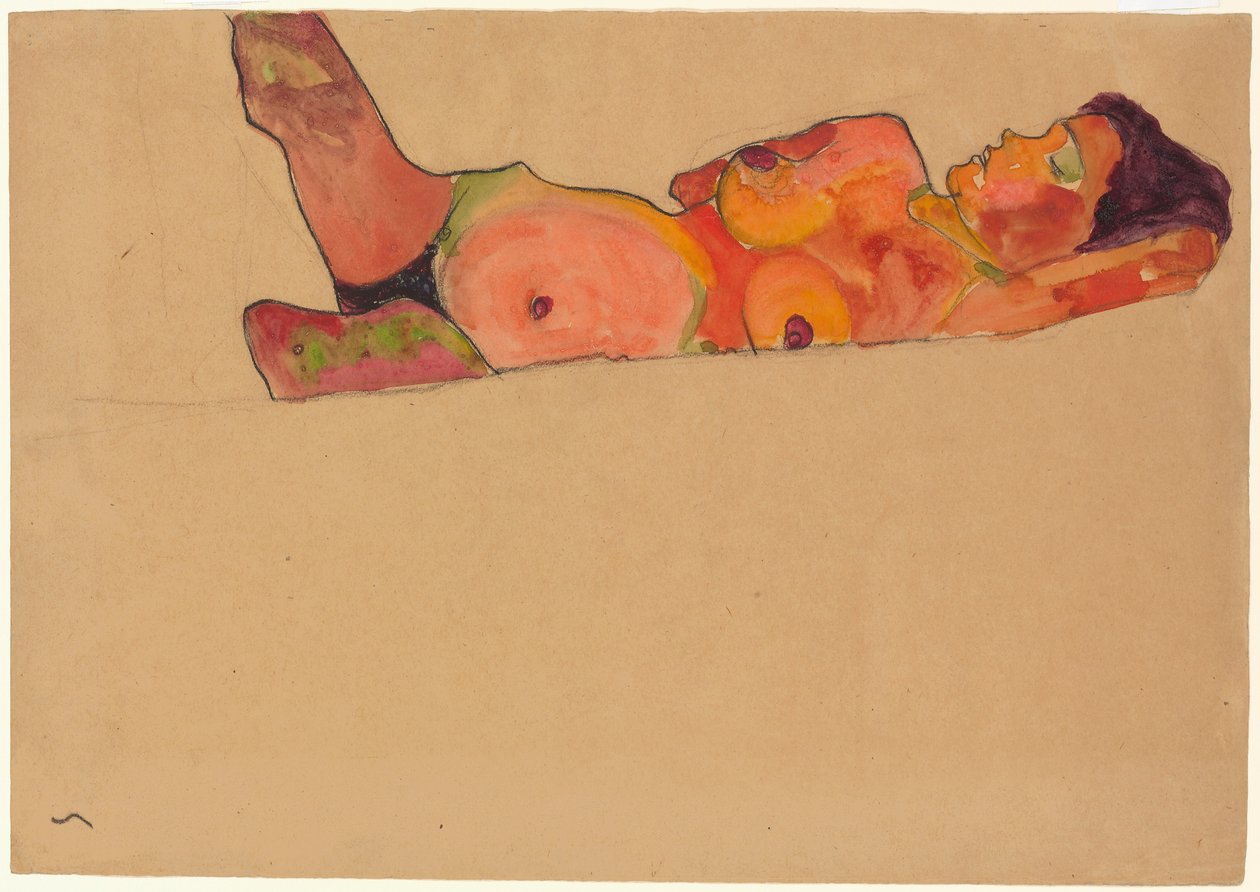 Śpiąca dziewczyna; Leżąca śpiąca dziewczyna, 1910 autorstwa Egon Schiele