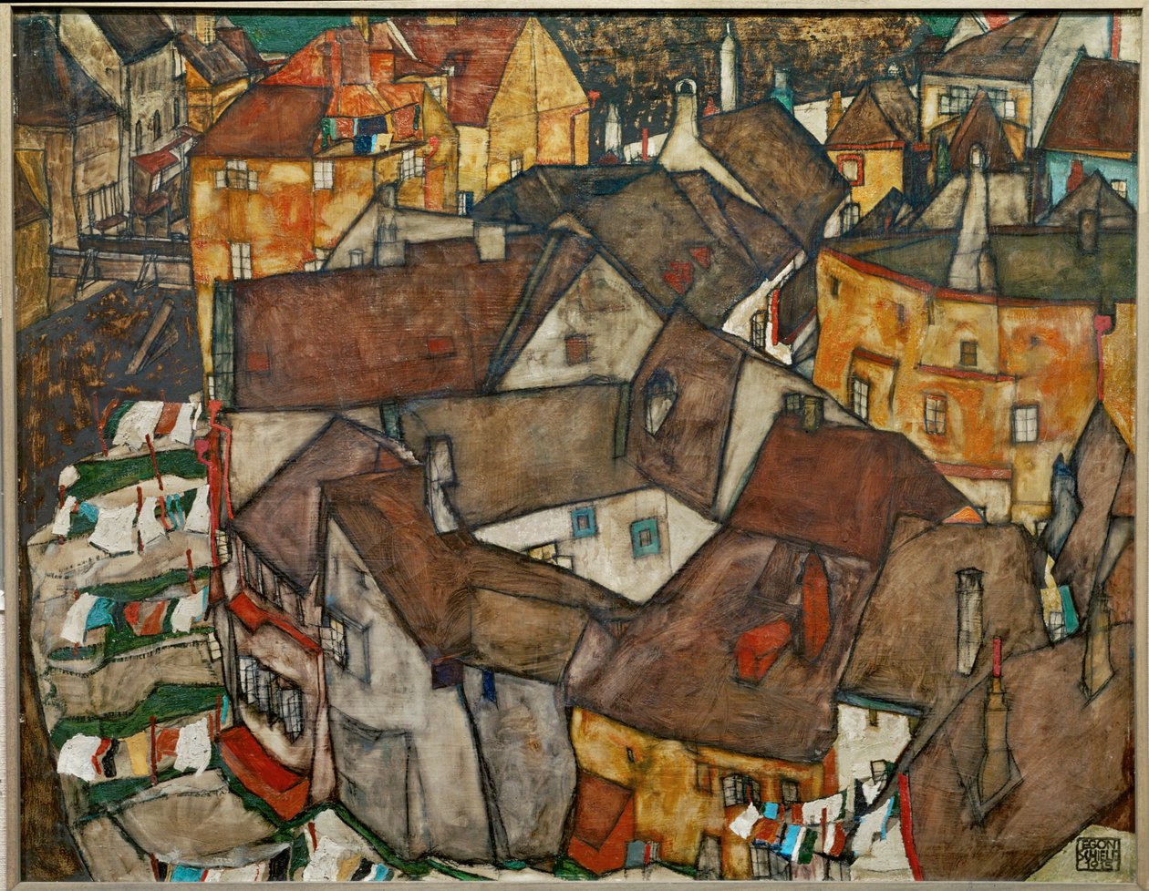 Małe miasteczko - Krumau w Czechosłowacji (olej na płótnie) autorstwa Egon Schiele