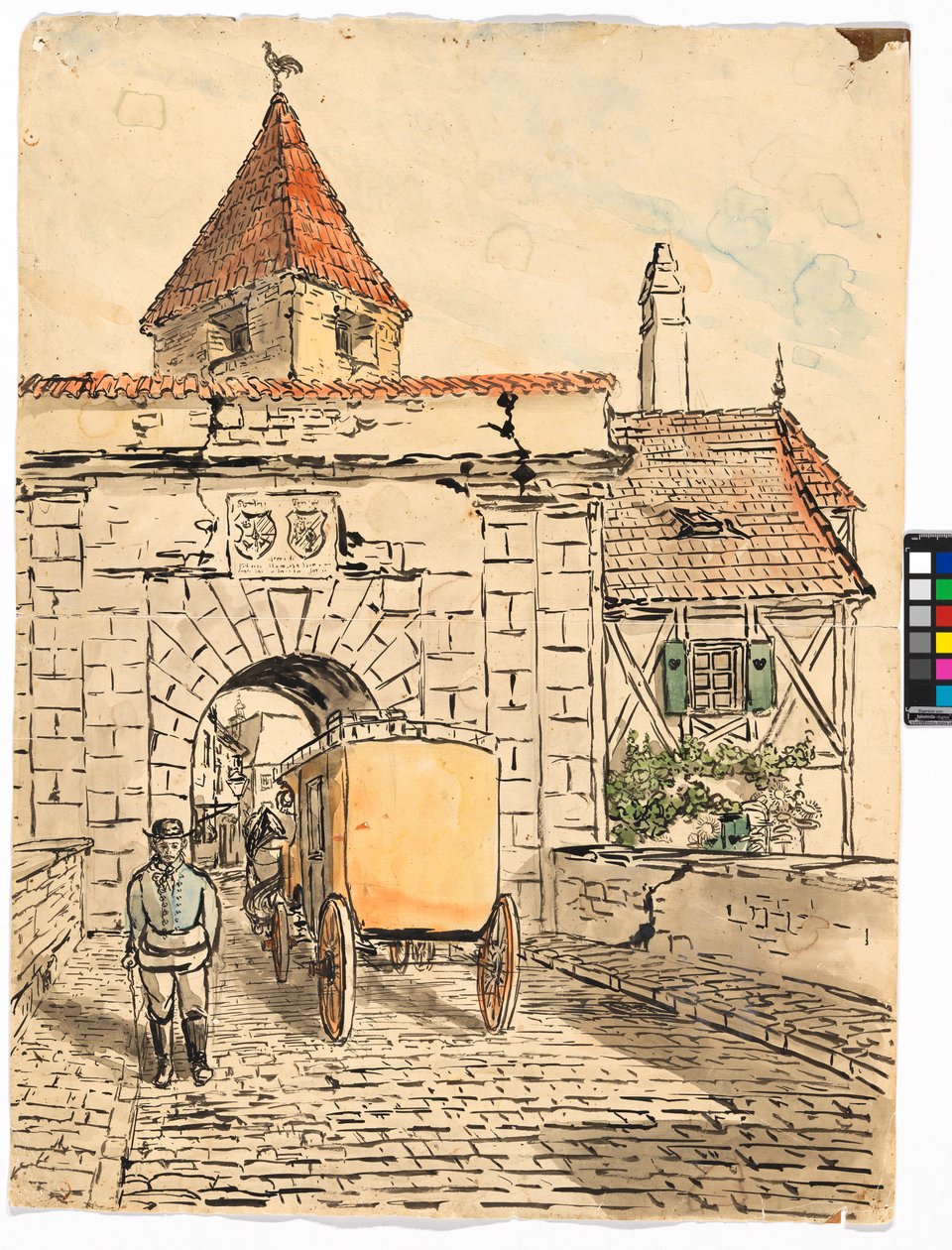 Brama miejska z powozem (Praca uczniowska) autorstwa Egon Schiele