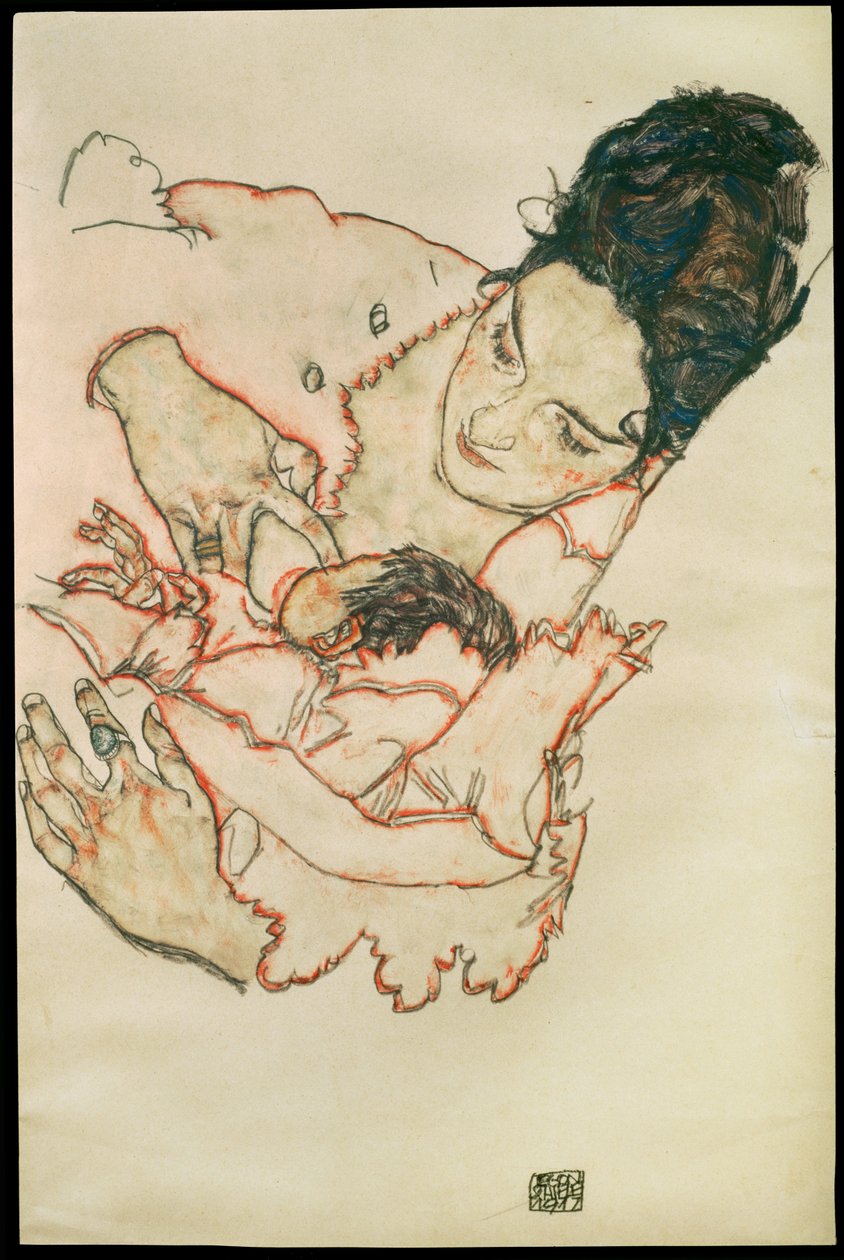 Stillende Mutter - Matka karmiąca ... (akwarela i czarna kredka) autorstwa Egon Schiele