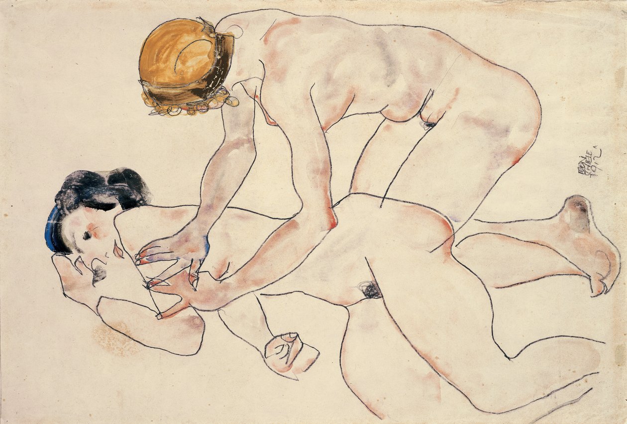 Dwa akty kobiece, leżące i klęczące autorstwa Egon Schiele
