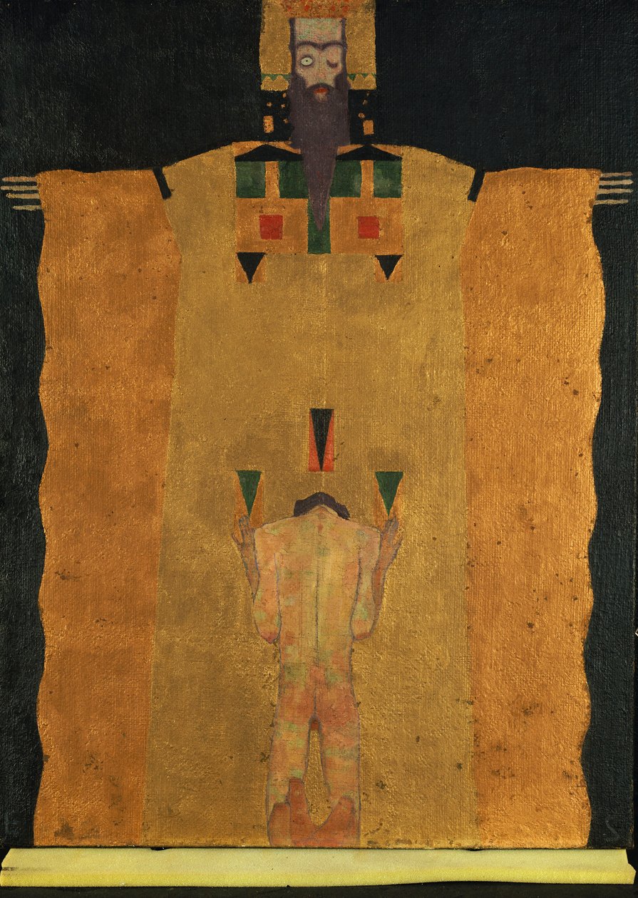 Młody mężczyzna klęczący przed Bogiem Ojcem, 1908 autorstwa Egon Schiele