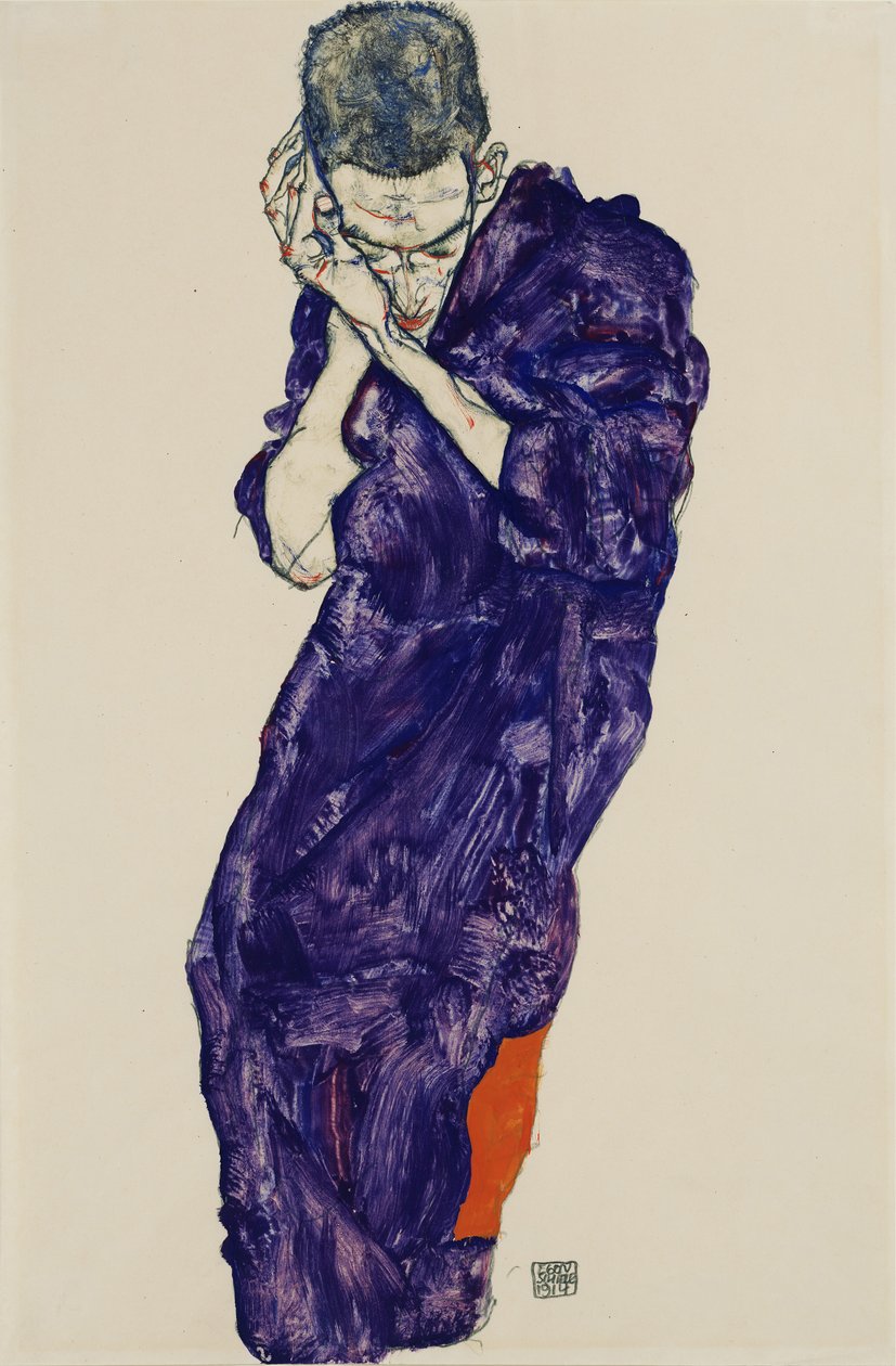 Młodzież w fioletowej sutannie ze złożonymi rękami, 1914 autorstwa Egon Schiele