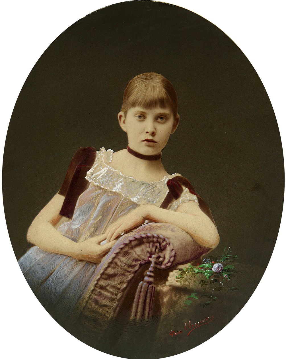 Portret dziewczynki. Fotografia żelatynowa srebrna, gwasz, Egor Maximovich Ovcharenko (?-1902) autorstwa Egor Maximovich Ovcharenko