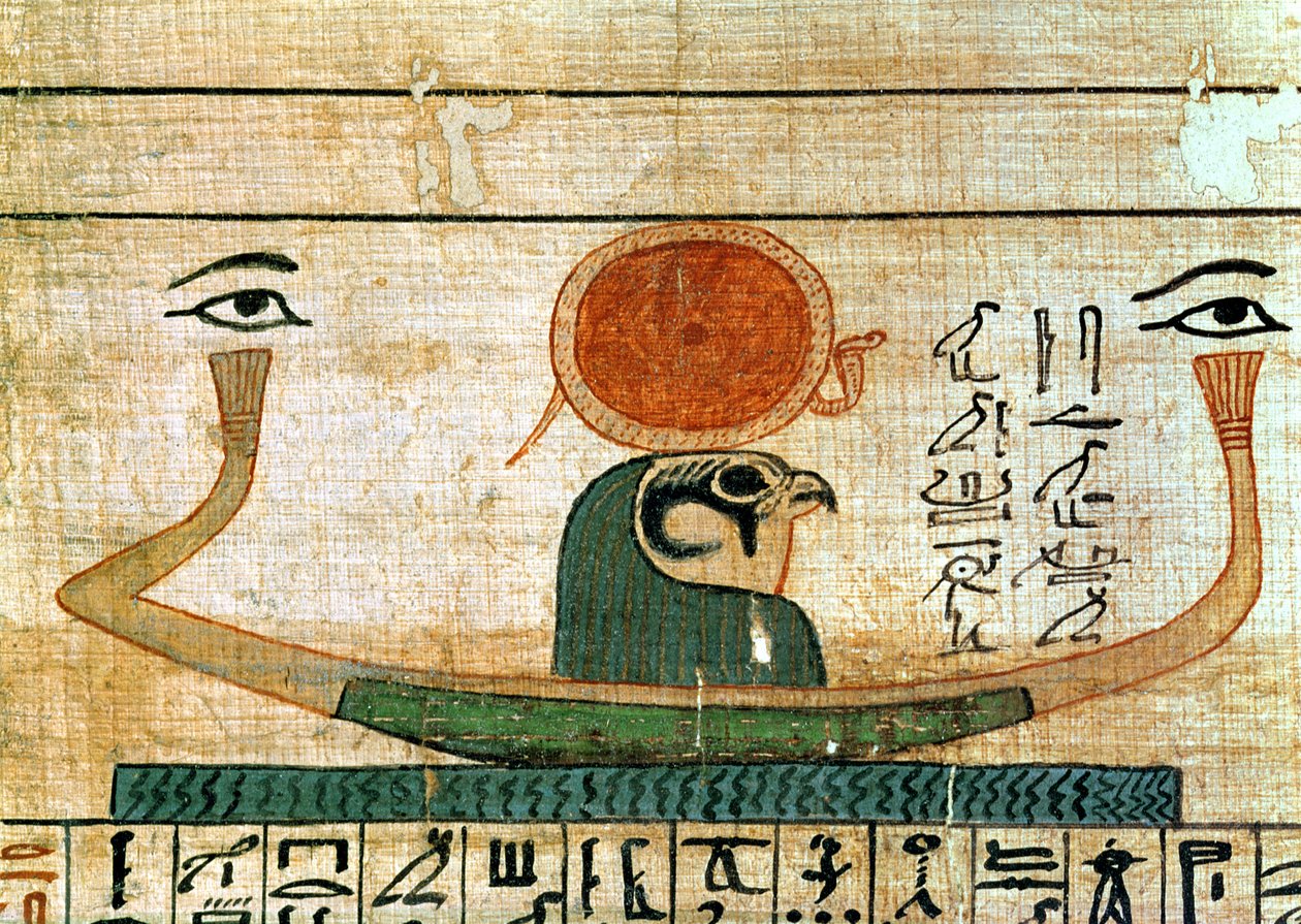 Egipski papirus nagrobny przedstawiający barkę Re-Herachty autorstwa Egyptian