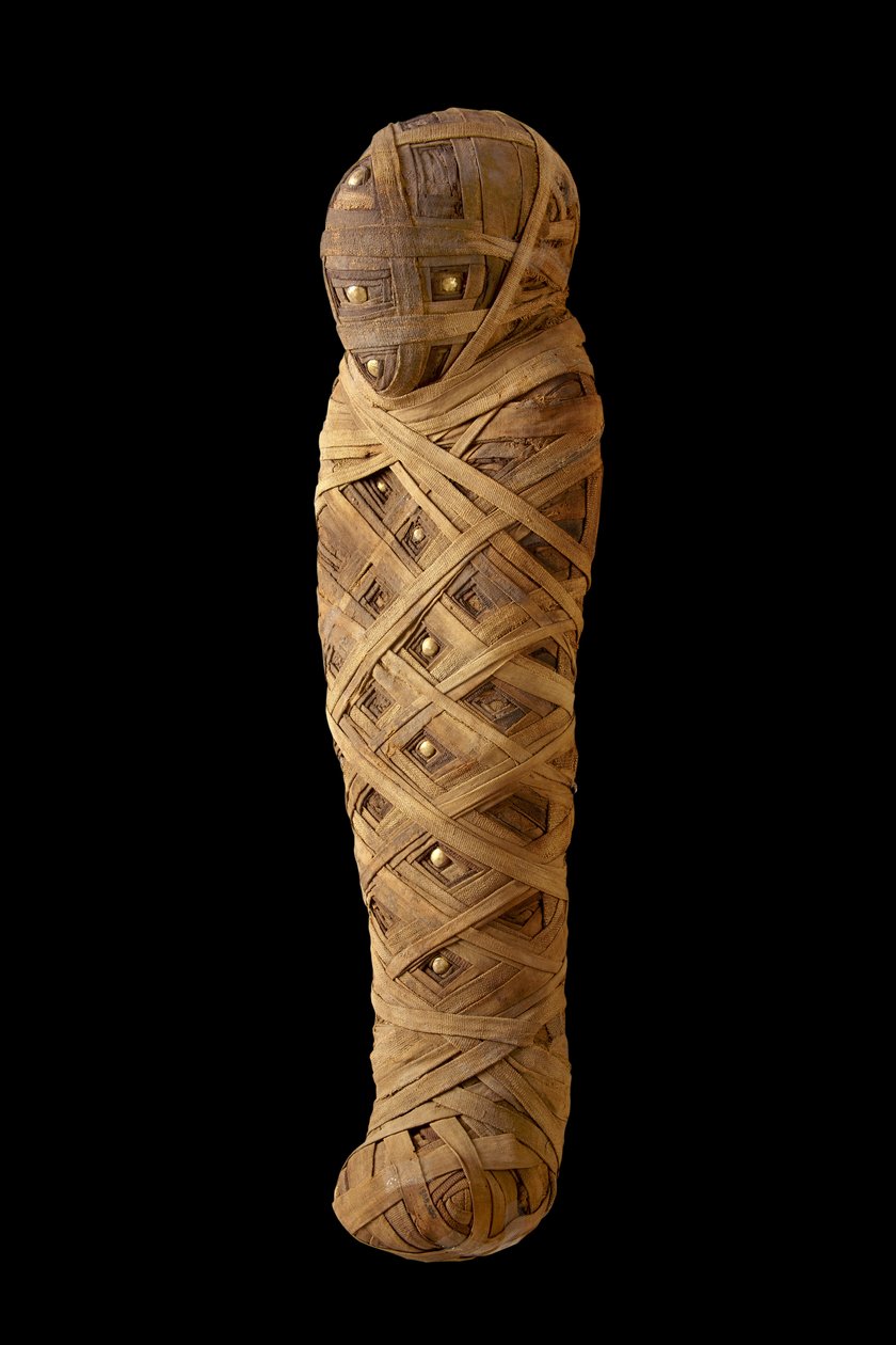 Zmumifikowane dziecko (płótno, złoto) autorstwa Egyptian