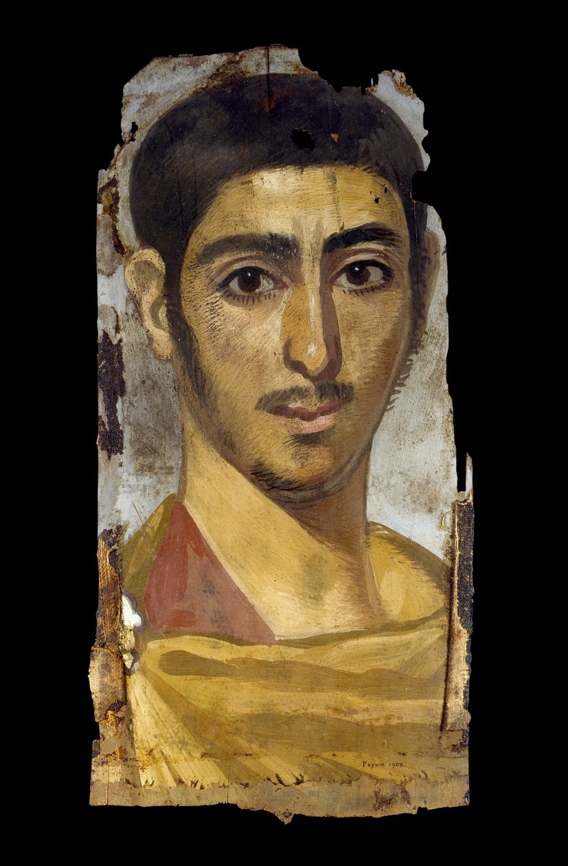 Portret mumii młodego mężczyzny, prawdopodobnie II-III w. (enkaustyka na drewnie) autorstwa Egyptian