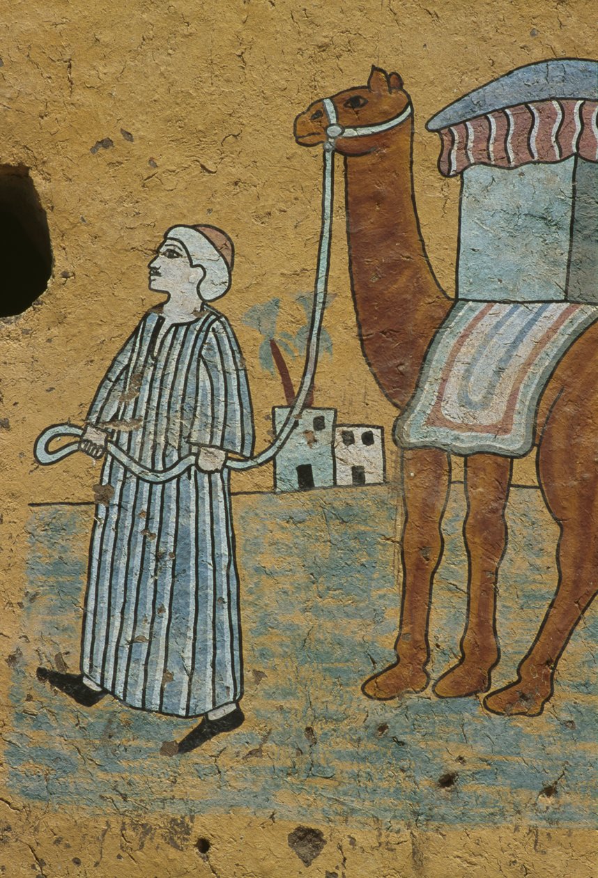 Malowana ściana przedstawiająca mężczyznę z wielbłądem (malarstwo ścienne) autorstwa Egyptian