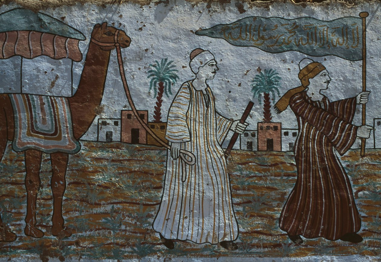 Malowana ściana przedstawiająca mężczyzn z wielbłądem (malarstwo ścienne) autorstwa Egyptian