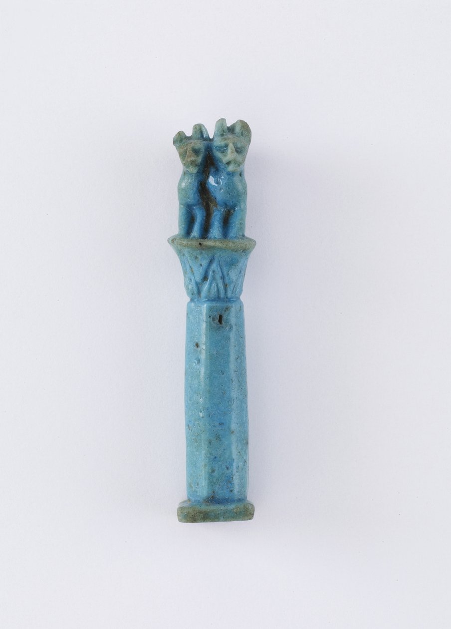 Kolumna papirusowa z dwoma kotami, prawdopodobnie Okres Ptolemeuszów, 305-30 pne (fajans) autorstwa Egyptian