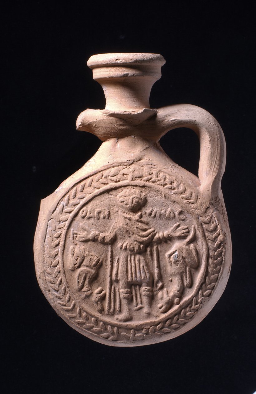 Kolba pielgrzyma związana z sanktuarium św Menasa w Abu Mina, ok. 501-700 (ceramika) autorstwa Egyptian