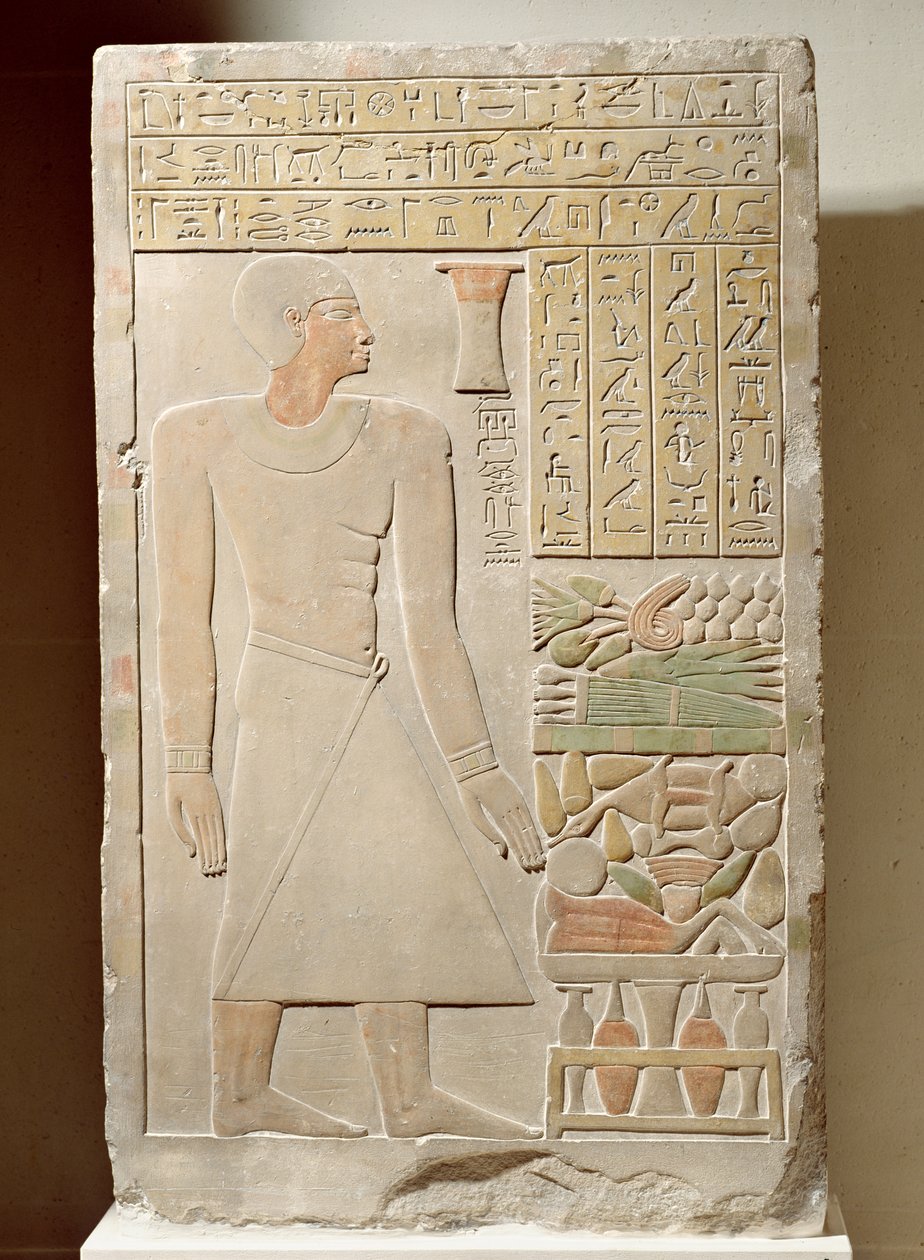 Reliefowa stela Senwosreta, szefa skarbu, Państwo Środka, ok. 1970-1900 pne (malowany wapień) autorstwa Egyptian 12th Dynasty