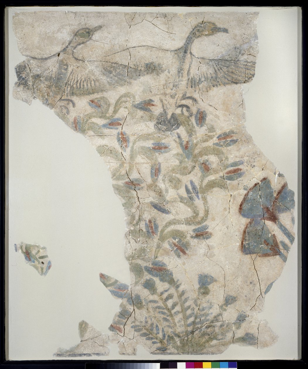 Fragment malowanego chodnika przedstawiający gęsi wylatujące z bagna, Nowe Królestwo autorstwa Egyptian 18th Dynasty