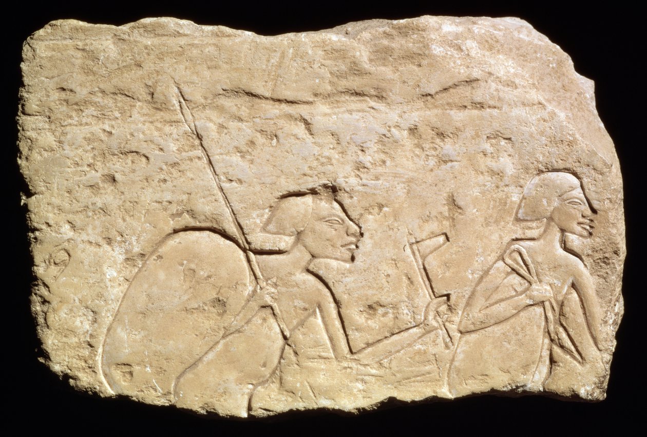 Płaskorzeźba przedstawiająca dwóch żołnierzy, Nowe Królestwo, ok. 1353-1335 pne (wapień) autorstwa Egyptian 18th Dynasty