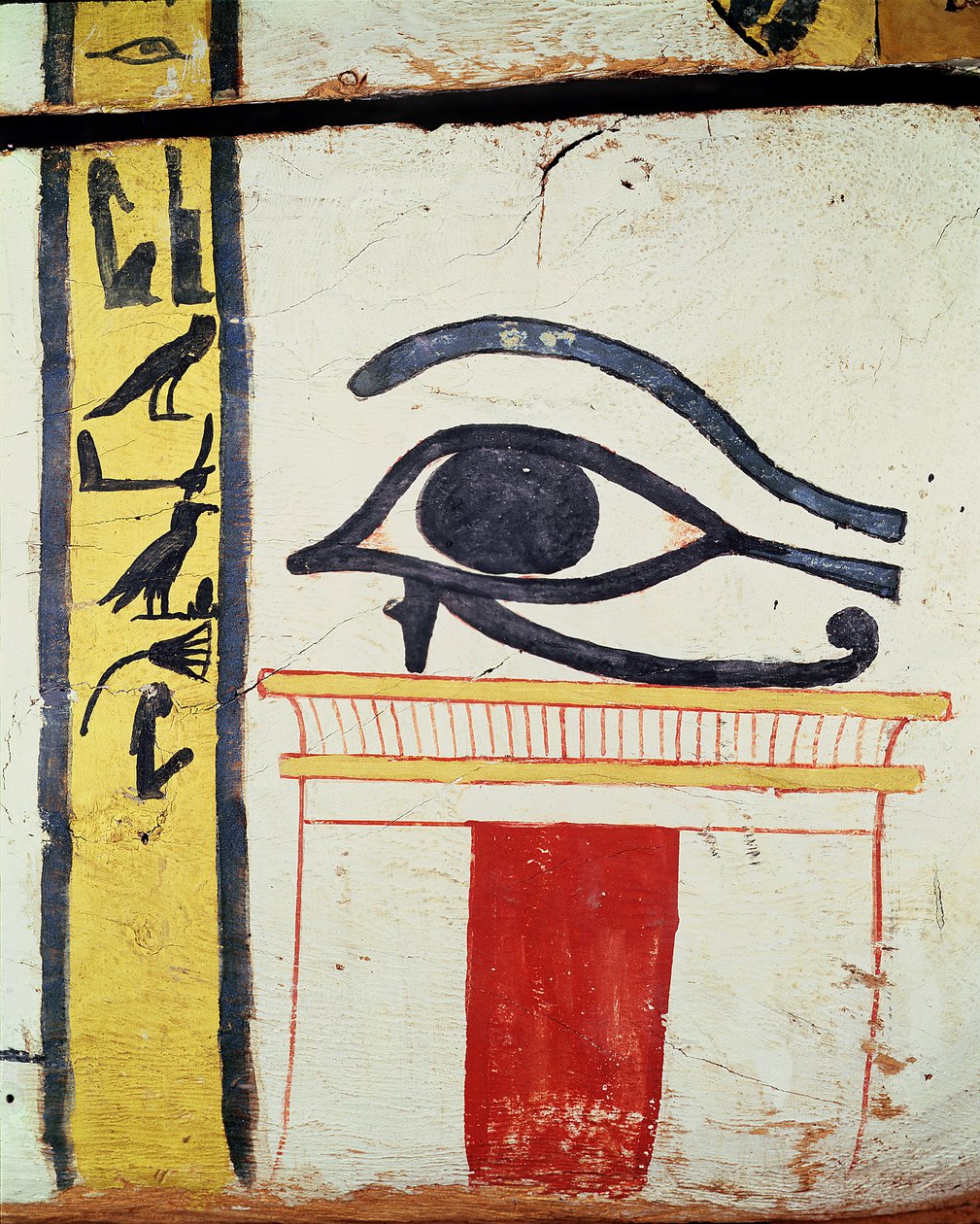 Oko Wedżata, detal z pokrywy sarkofagu Pani z Madżi, Nowe Królestwo, ok. 1450 p.n.e. (drewno malowane) autorstwa Egyptian 18th Dynasty