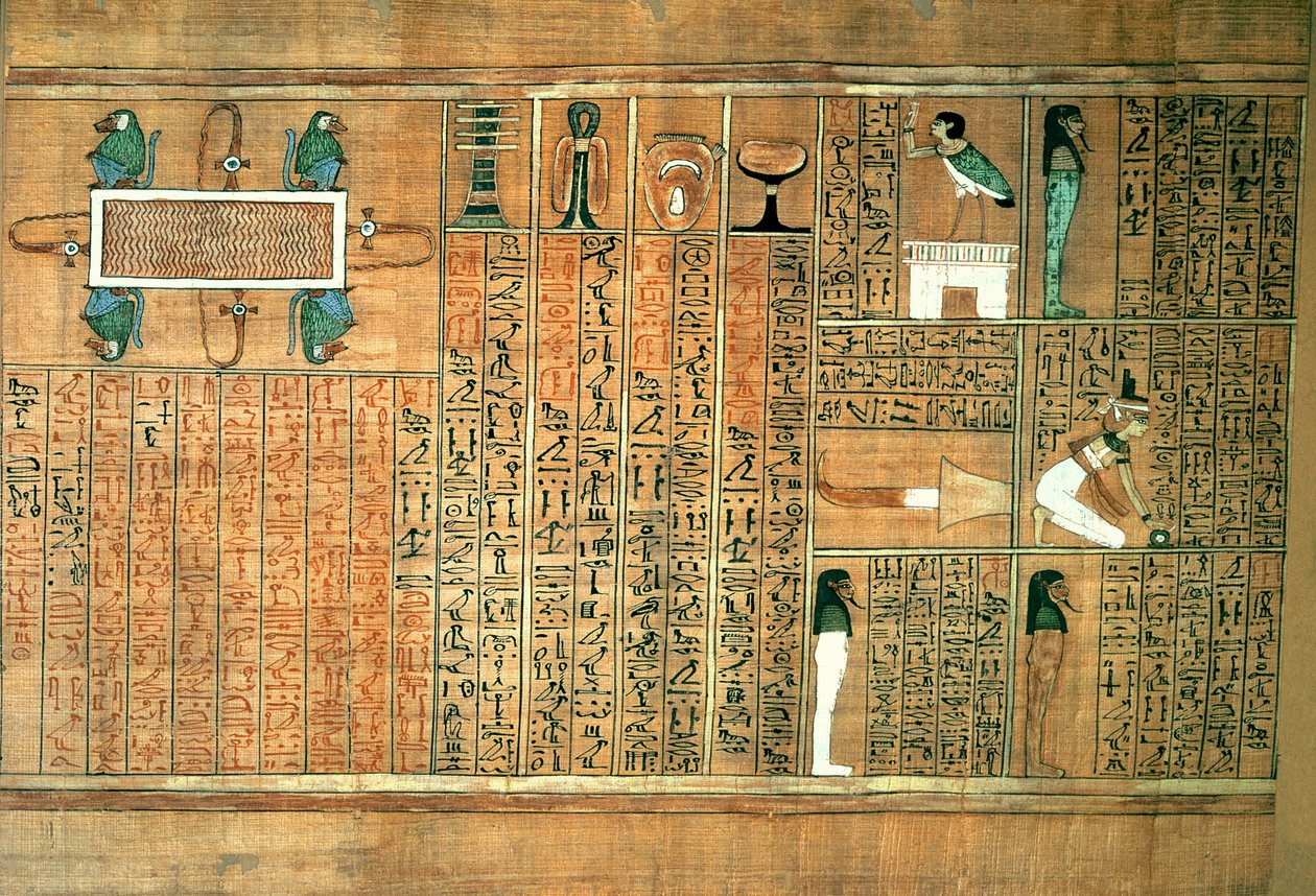 Detal przedstawiający zmarłego i jego Ba, z Księgi umarłych skryby Any, ok. 1250 (malowany papirus) autorstwa Egyptian 19th Dynasty